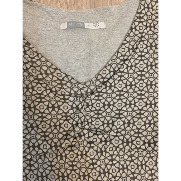 Athleta Womens Long Sleeve V Neck Dress Gray Geometric Ruched Size L - Picture 5 of 16